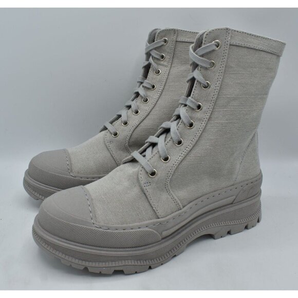 Free People Womens Size EU 37 US 6.5 Camp Out Dove Grey Canvas Combat Boots